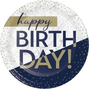Navy and Gold Milestone Birthday 9 Inch Plates Paper 8 Pack Party Tableware - Picture 1 of 1