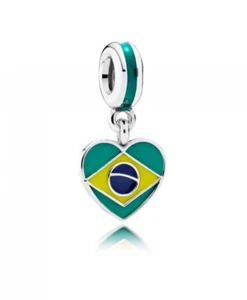 Genuine Pandora Charm Bead "Brazil Heart Flag" 791911ENMX - retired - Picture 1 of 2