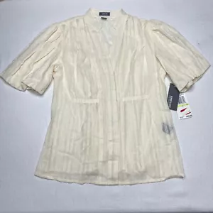 Kenneth Cole Reaction Womens Top sz 4 Ivory Short Sleeve Button Up Pleated New - Picture 1 of 24