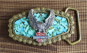 1978 BTS USA Brass Harley Davidson Eagle Chain Trimmed Belt Buckle - Picture 1 of 5
