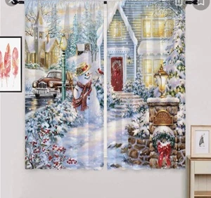 ANHOPE Christmas Curtains for Bedroom Rod Pocket Curtains Snowman Farmhouse - Picture 1 of 4