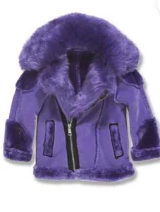 JORDAN CRAIG (KIDS) PURPLE SHEARLING MOTO JACKET - Picture 1 of 7