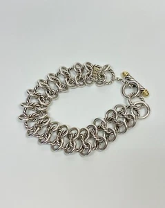 David Yurman Sterling Silver 18 K Spiral Circle Link Bracelet 7.5” - Picture 1 of 10