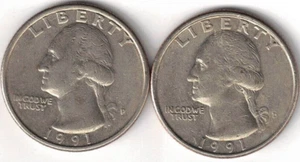 1991 - P + D Circulated Two Washington Quarters! - Bild 1 von 2