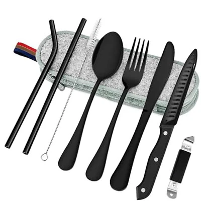 Reisebesteck Campingbesteck Outdoor Besteck Set Besteckset Edelstahl 9-Teilig DE - Bild 1 von 4