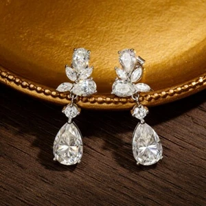 8.8CTW D VVS1 Real Moissanite Women's Drop/Dangle Earrings 925 Sterling Silver - Picture 1 of 12
