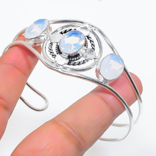 VALENTINO Bracciale regolabile in argento sterling 925 fatto a mano con pietre preziose opalite lattea