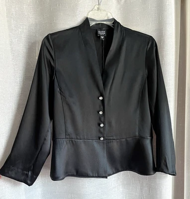Cárdigan Blazer EILEEN FISHER S P Petite 3/4 Slv Ajustado Cristal 100% Seda Negro Foto 1 de 4