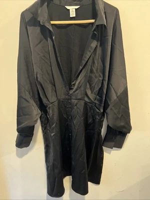 H&M Women’s Satin Black Button up Long Sleeve Dress Size XL - Image 1 of 2