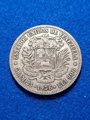 1936 Venezuela  Silver 5 Bolivares - Image 1 of 3