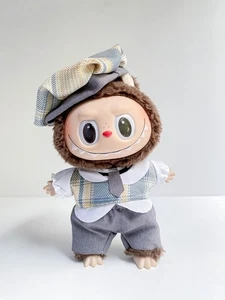 Plaid Beret & Vest Formal Doll Outfit for Labubu w/ Tie & Gray Trousers Set - Picture 1 of 2