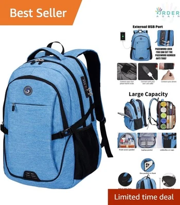 Mochila antirrobo puerto de carga USB escuela secundaria universidad viaje azul cielo Foto 1 de 4