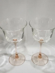2 Cristal d'Arques AMERICANA ROSE Blush Pink/Peach Stem 7" Wine Glasses Flaired - Picture 1 of 3