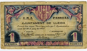 # SPAIN CIVIL WAR 1937 • LLEIDA 1 PTA. MUNICIPAL ☆ GUERRA CIVIL ESPAÑOLA  ☆D1544 - Picture 1 of 2