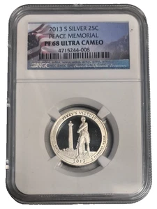2013-S Silver PF 68 Ultra Cameo Peace Memorial 25C Washington - Picture 1 of 2