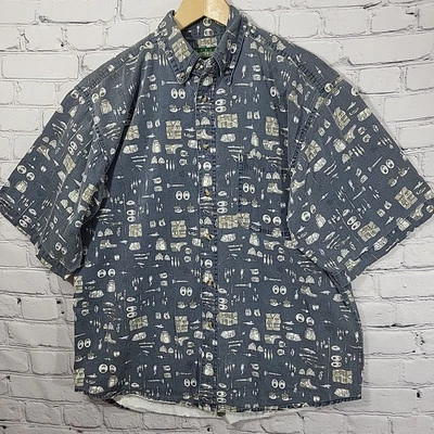 Camisa de algodón pesado con botones manga corta estampado de camping Great Northwest grande para hombre Foto 1 de 4