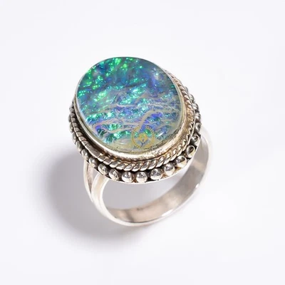 Anillo artesanal de joyería hecha a mano de plata de ley 925 con piedras preciosas de ópalo triplete talla 5-10 Foto 1 de 3