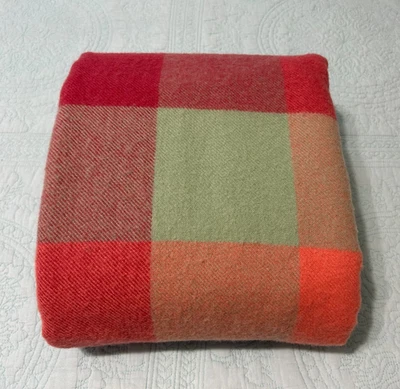 LLBean Wool Blanket Washable Plaid Blue Green Red Orange Pink Cabin Twin Size - Image 1 of 4