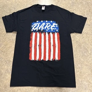 Vtg DARE T-Shirt American Flag Sz Medium Retro Black Cotton Stripes Stars - Picture 1 of 3
