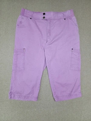 WOMAN WITHIN 16WP Capri Jeans Pants Cargo Pockets Pink Stretch Back Waist - Image 1 of 4