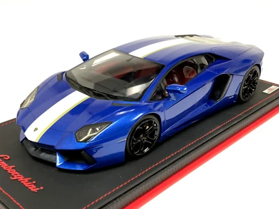 1/18 MR Collection Lamborghini Aventador LP700 Blue Balboni Stripe Leather Base - Image 1 of 4