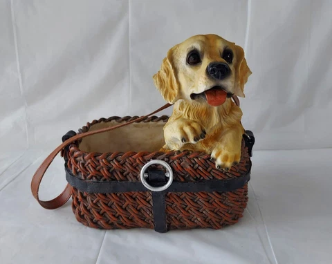 Novelty Pampered Plants Dog In Picnic Basket 7 1/2 " Tall Cover