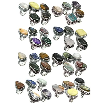 Großhandel Menge 925 Sterling Versilbert Ringe Natürlich Cabochon Edelstein Ring - Bild 1 von 4