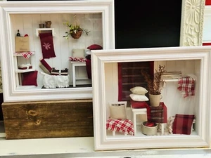Pair Of Farmhouse/Country Living Framed Shadow Box 3-D Wall Art 15x13 Diorama - Picture 1 of 19