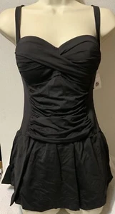 Liz claiborne Black Swim Dress One-Piece Adjust. Straps Skirt Swimsuit Sz 8 (NWT - Picture 1 of 4