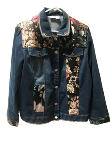Chico's Women’s Floral Denim Jean Jacket (16/18 XL) - Picture 1 of 5