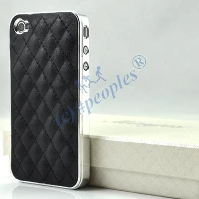 New Black Luxury Leather Chrome Case Cover for iPhone 4S 4 - Image 1 of 3