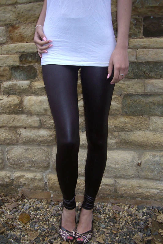 Ankle / Long Length Leggings CHOCOLATE Wet Look Shiny 8 10 12 14 16 18 20 22 24 - Image 1 of 1