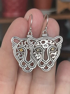 Pendientes colgantes Jai by John Hardy de plata 925 con cabeza de leopardo ojos citrinos Foto 1 de 4