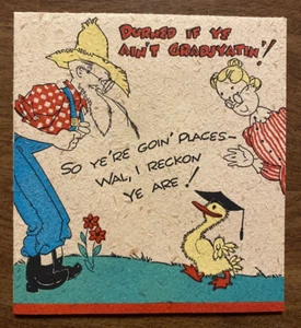 Vintage 1940s Graduation Congratulations Greeting Card Hillbilly Farmer Duck P4b - Picture 1 of 21
