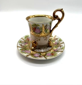 Rare Pink Carlsbad Bavaria Fragonard Courting Couple Demitasse Set *read* - Picture 1 of 10