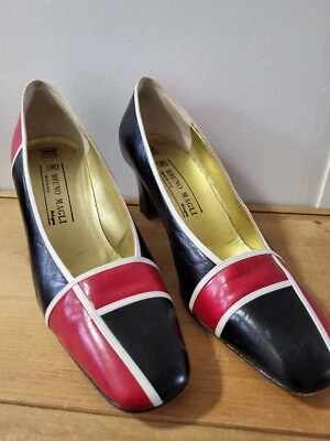 Vtg 80s 90s Red Black White Bruno Magli Heels 9.5 Italy Mod Shoes - Image 1 of 4