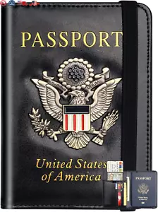 Passport Holder Wallet Cover Case for Men Women Family Metal US Badge Passport - Picture 1 of 12