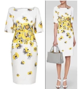 L.K. Bennett Bree White Floral Shift Dress Yellow Poppy Occasion Formal UK12 - Picture 1 of 8