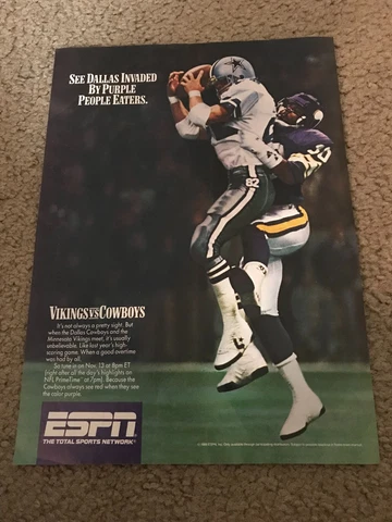 1988 ESPN FOOTBALL Poster Print Ad DALLAS COWBOYS vs MINNESOTA VIKINGS 1980s Cover