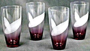 CZECH REPUBLIC CRYSTAL Amethyst Hi High Ball Glass Etched Lines Set/4 New - Picture 1 of 3