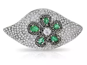Groß Kostüm Smaragd & Diamanten: Weiss Gold 18k. Ring UK Ringgröße J - Bild 1 von 3