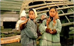 Eskimo Children of Nome Alaska Postcard - Picture 1 of 2