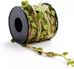 33 feet Natural Twine Green Leaf Jute 3ply 2MM Rope Hemp Burlap Ribbon String He - Picture 1 of 8