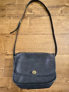 Vintage Coach 034-9209 City Bag Handbag Navy Blue Brass Hardware Kisslock 1980s - Picture 1 of 18