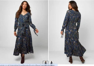 JOE BROWNS Women's Dress Size uk18 Long Sleeve Midi Blue Tie Belt V Neck E3613 - Picture 1 of 13