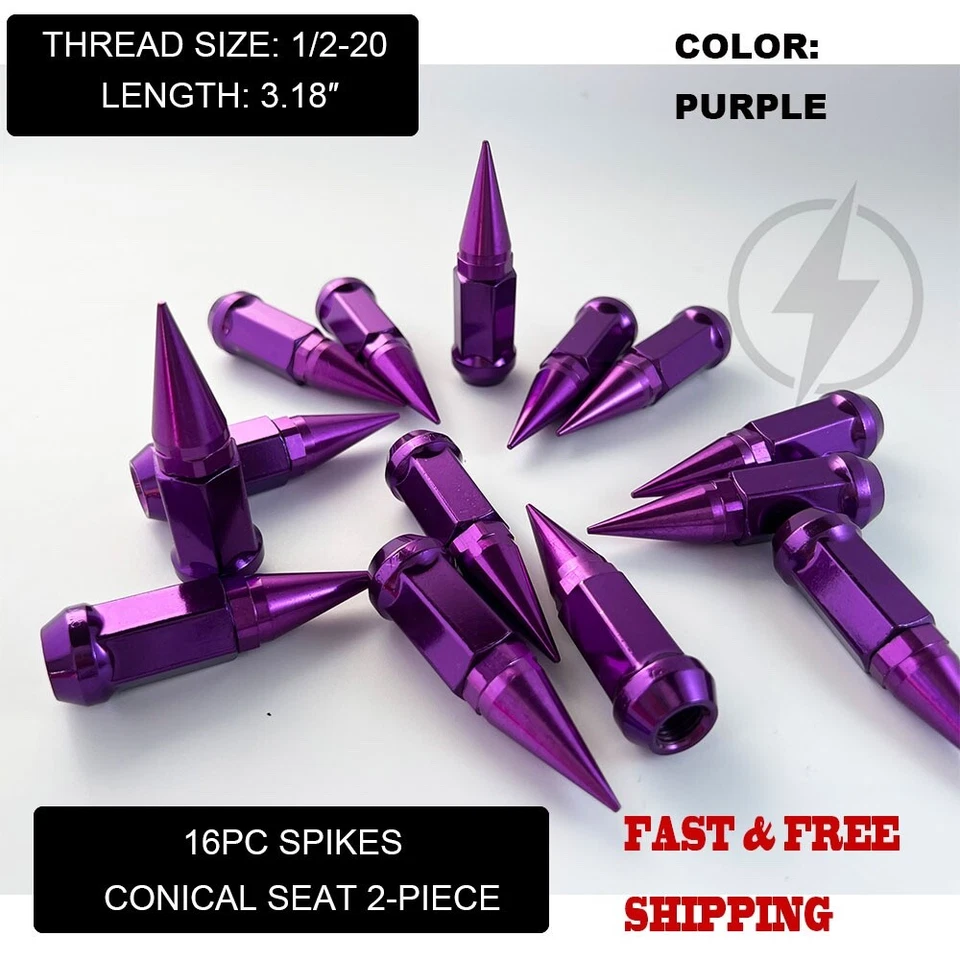 16PC EZ-GO CLUB CAR GOLF CART PURPLE 3.18'' SPIKE LUG NUT 1/2"-20 FOR GOLF CARTS - Image 1 of 4