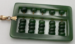 Vintage 18k Spinach Jade Hand Carved One Piece Large Working Abacus Pendant - Picture 1 of 9