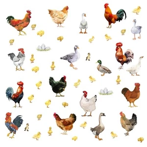 PLIGREAT Farm Poultry Rooster Chickens Duck Wall Stickers, Peel and Stick Wal... - Picture 1 of 8