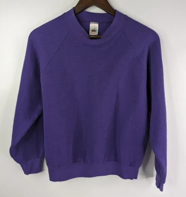 Vintage 1990s Fruit Of The Loom Raglan Crewneck Sweatshirt Womens M Purple Blank Foto 1 de 4