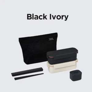LocknLock Slim Lunch Box-2-Tier -Chopstick,Divider,Pouch / Black Ivory - Picture 1 of 16